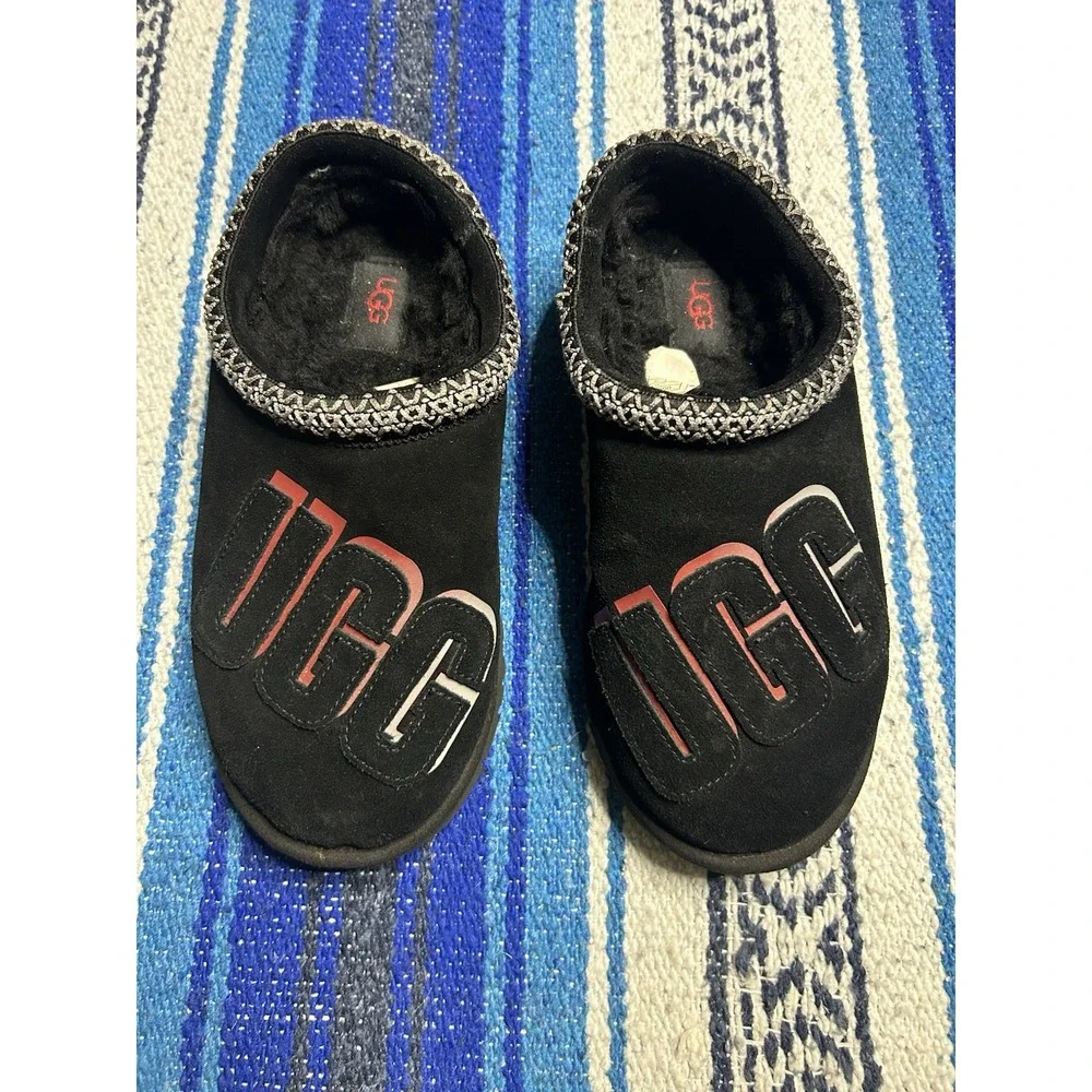 UGG Mens Tasman Graphic Shadow Logo Slippers Black Size 8 Loungewear